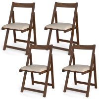 Costway Foldable Dining Chair Set of 4 Accent Armless Kitchen Chair in Walnut