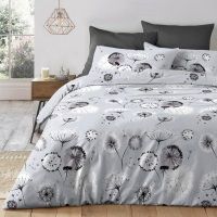 Velosso Dandelion Cotton Rich Printed Duvet Cover & Pillowcase Set in Grey