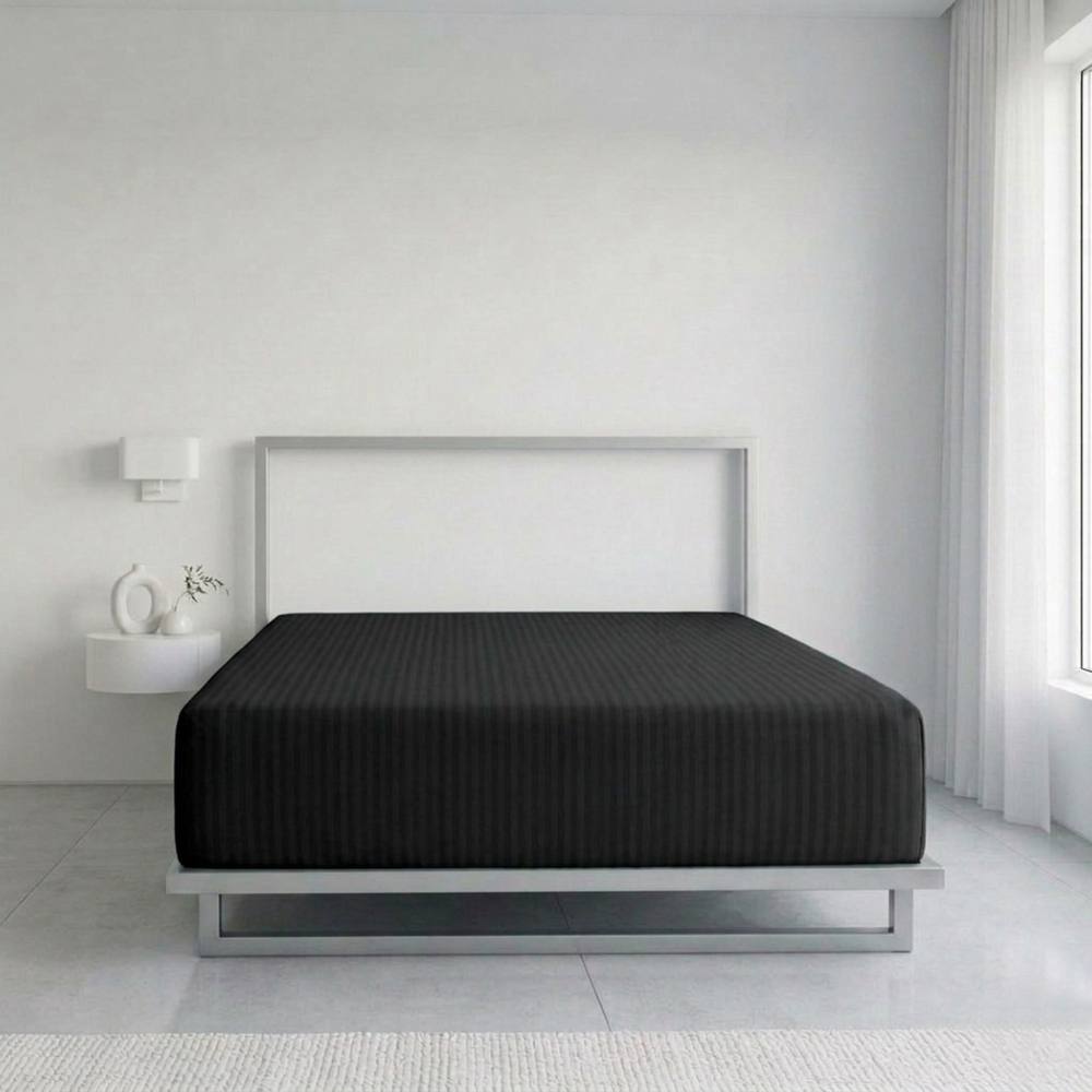 Snug City Luxury Satin Stripe T250 Cotton Rich Soft Extra Deep 30cm Fitted Sheet in Black