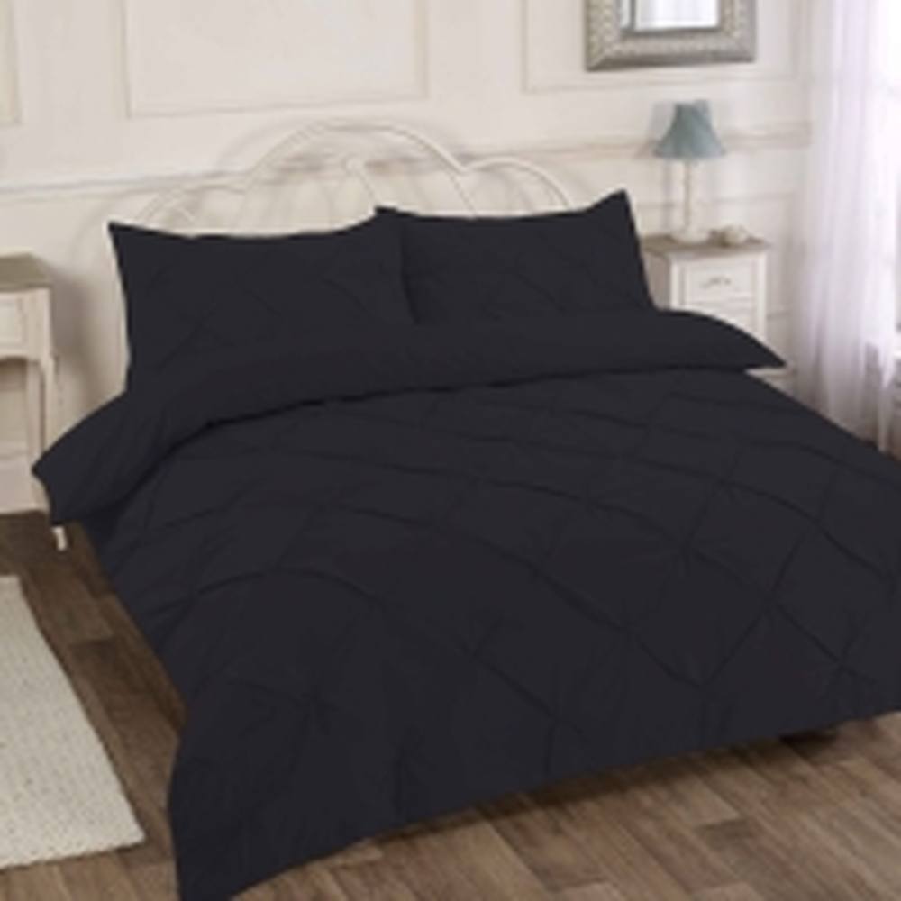 Homes-Linen Luxury Alexandra Pintuck Pleated Duvet Cover Set in Black