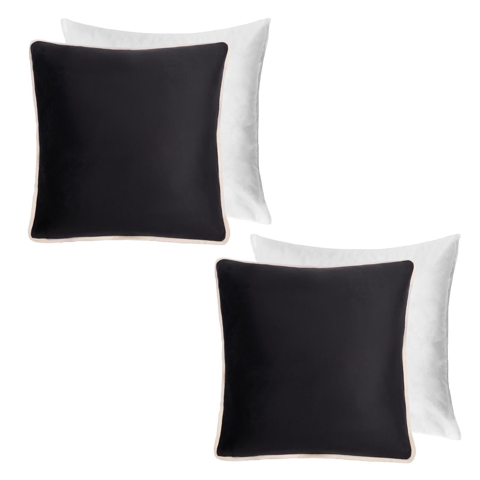 OHS 2 Pack Matte Velvet Piped Filled Cushion Covers Home Decor Set in Black