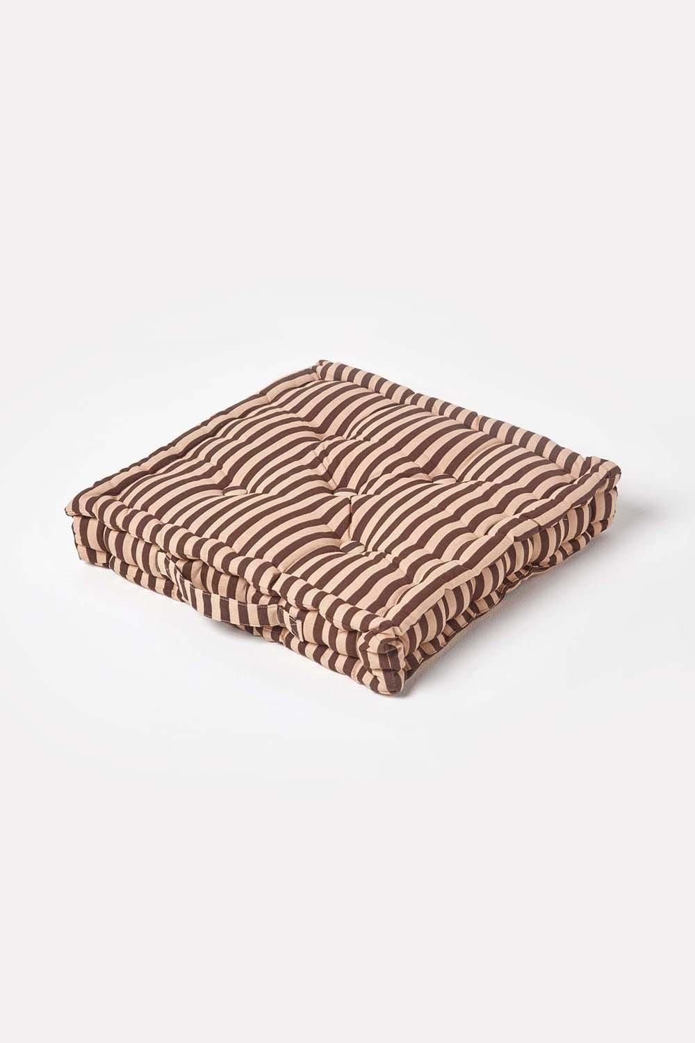 Homescapes Cotton Thin Stripe Floor Cushion in Beige