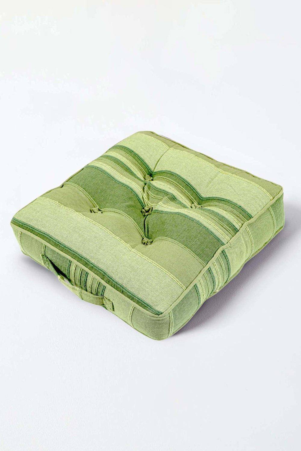 Homescapes Morocco Striped Cotton Floor Cushion in Green