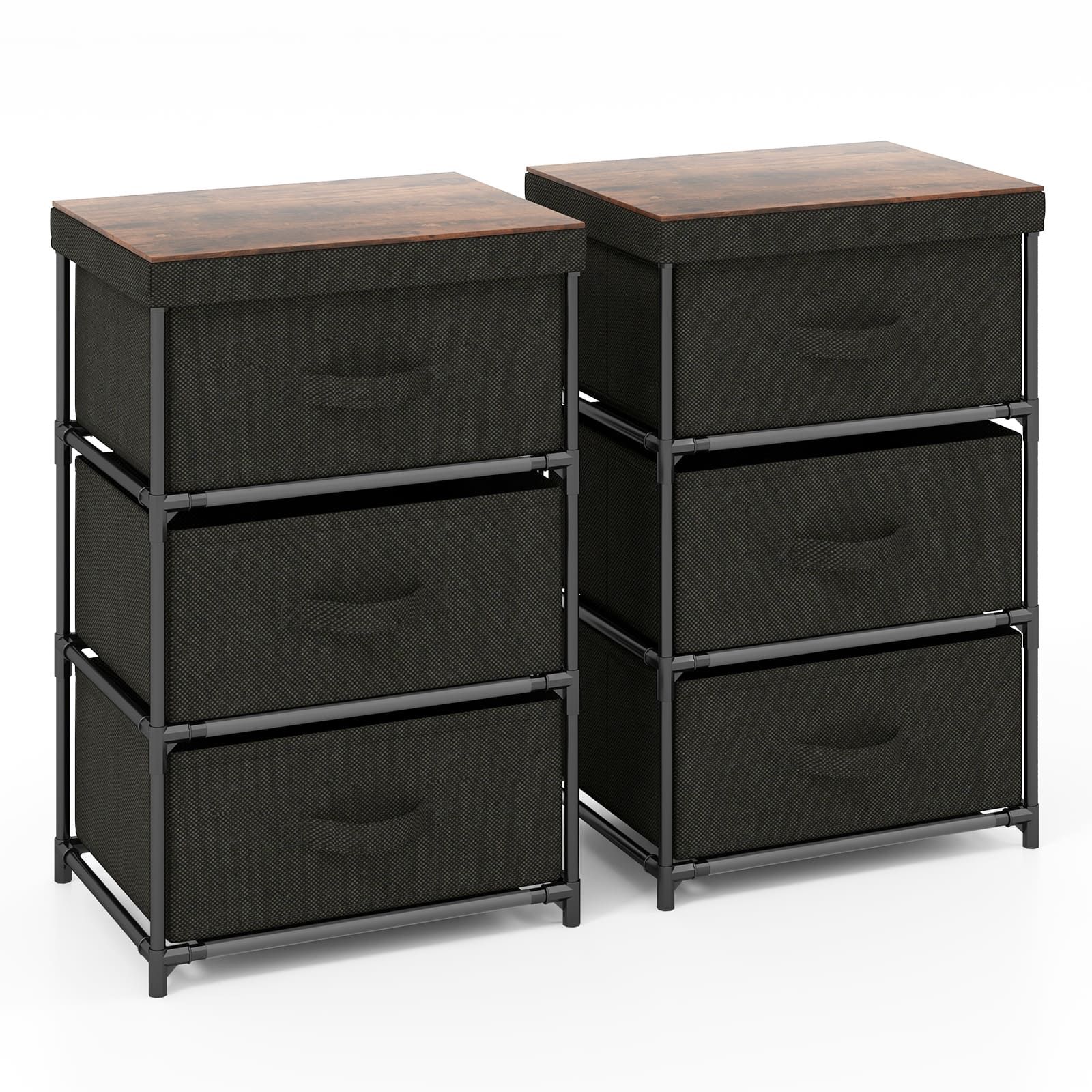 Costway 3-Tier Fabric Dresser Fabric Nightstand Home Organizer Unit w/3 Drawers in Black