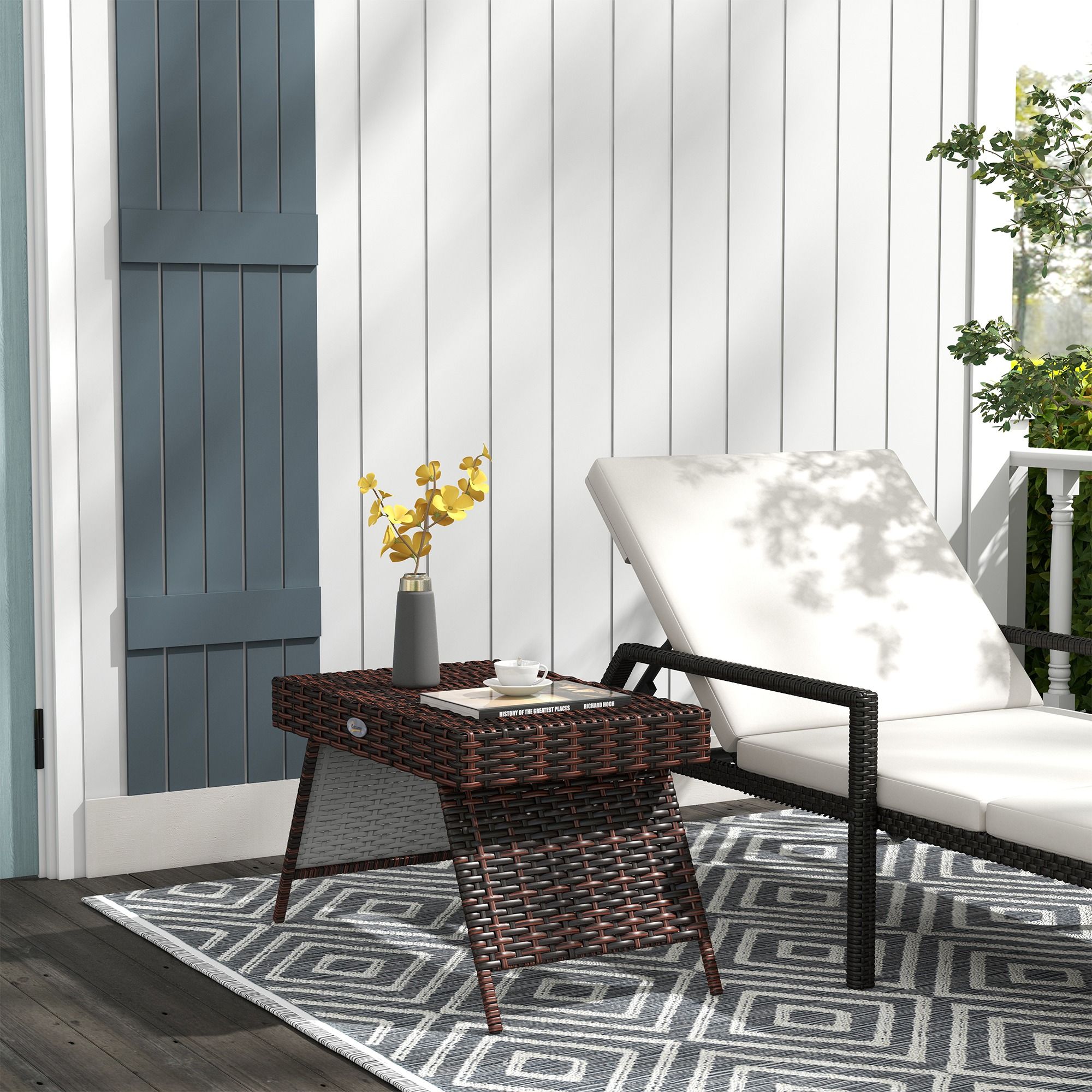 OUTSUNNY Foldable Outdoor Coffee Table, Steel Frame Rattan Side Table, Brown