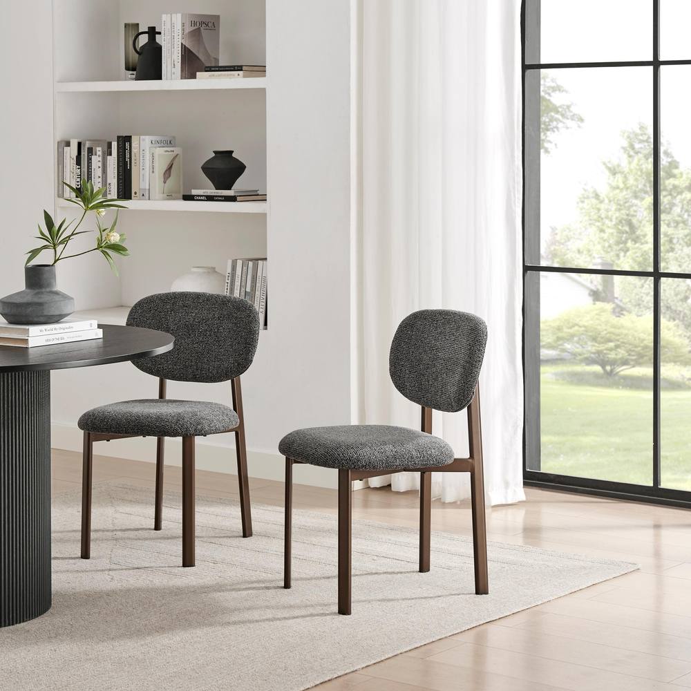 FurnitureboxUK 2x Mirelle Grey Fabric Dining Chairs Bronze Legs in Charcoal