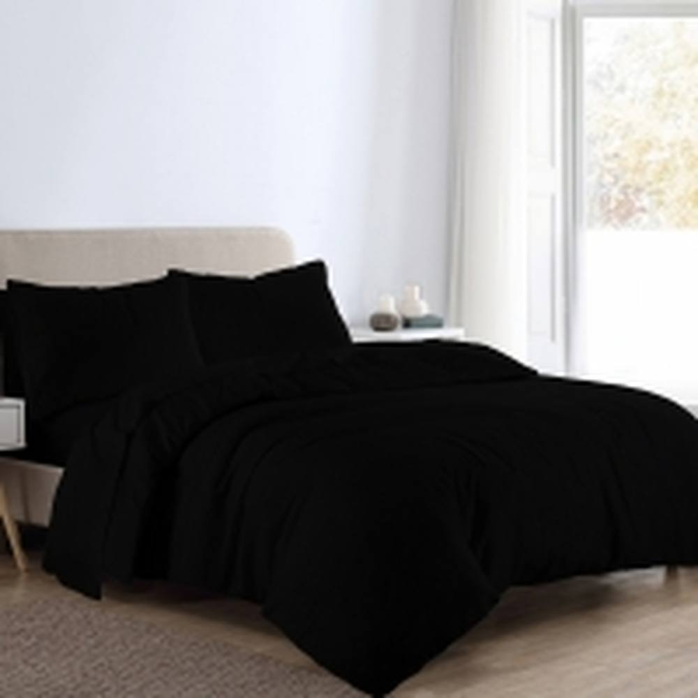Homes-Linen Flannelette Plain Reversible Duvet Cover Set with Pillowcases in Black
