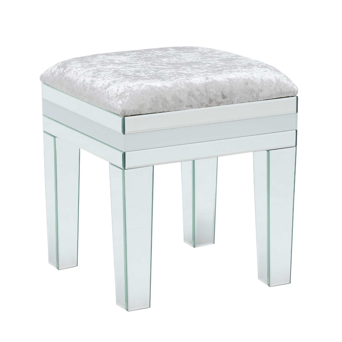Krystal Dressing Table Stool, White Glass and Mirror