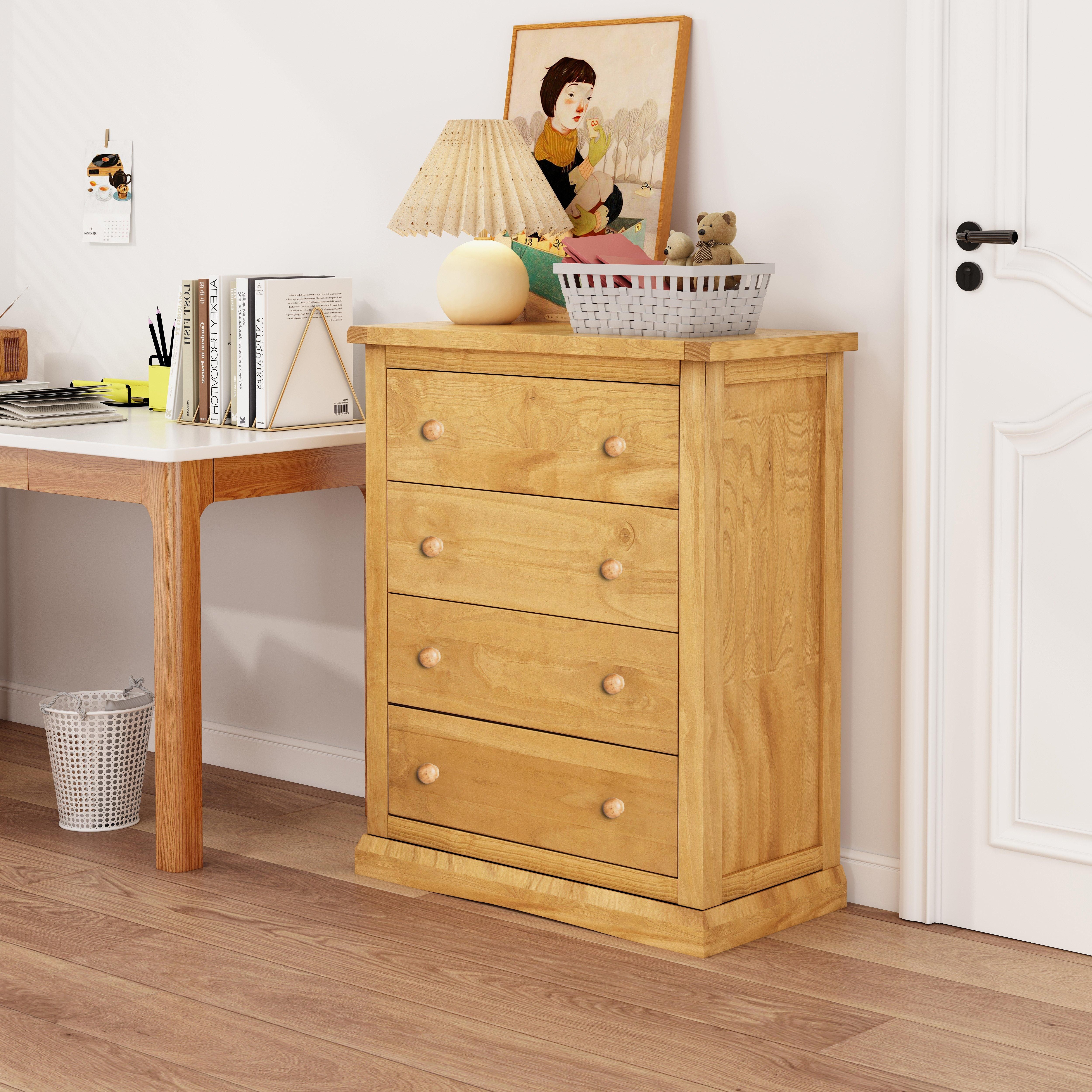 Cabinet Bits Lucca 4 Drawer Chest of Drawers Wood Knob in Light Brown