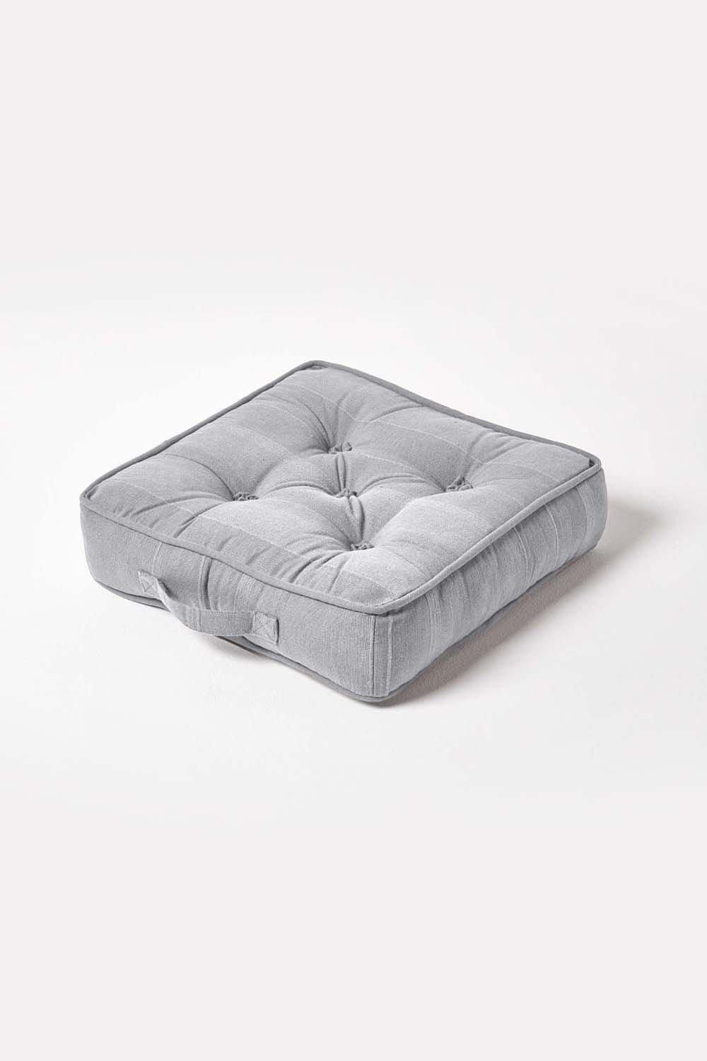 Homescapes Rajput Ribbed Cotton Floor Cushion in Light Grey