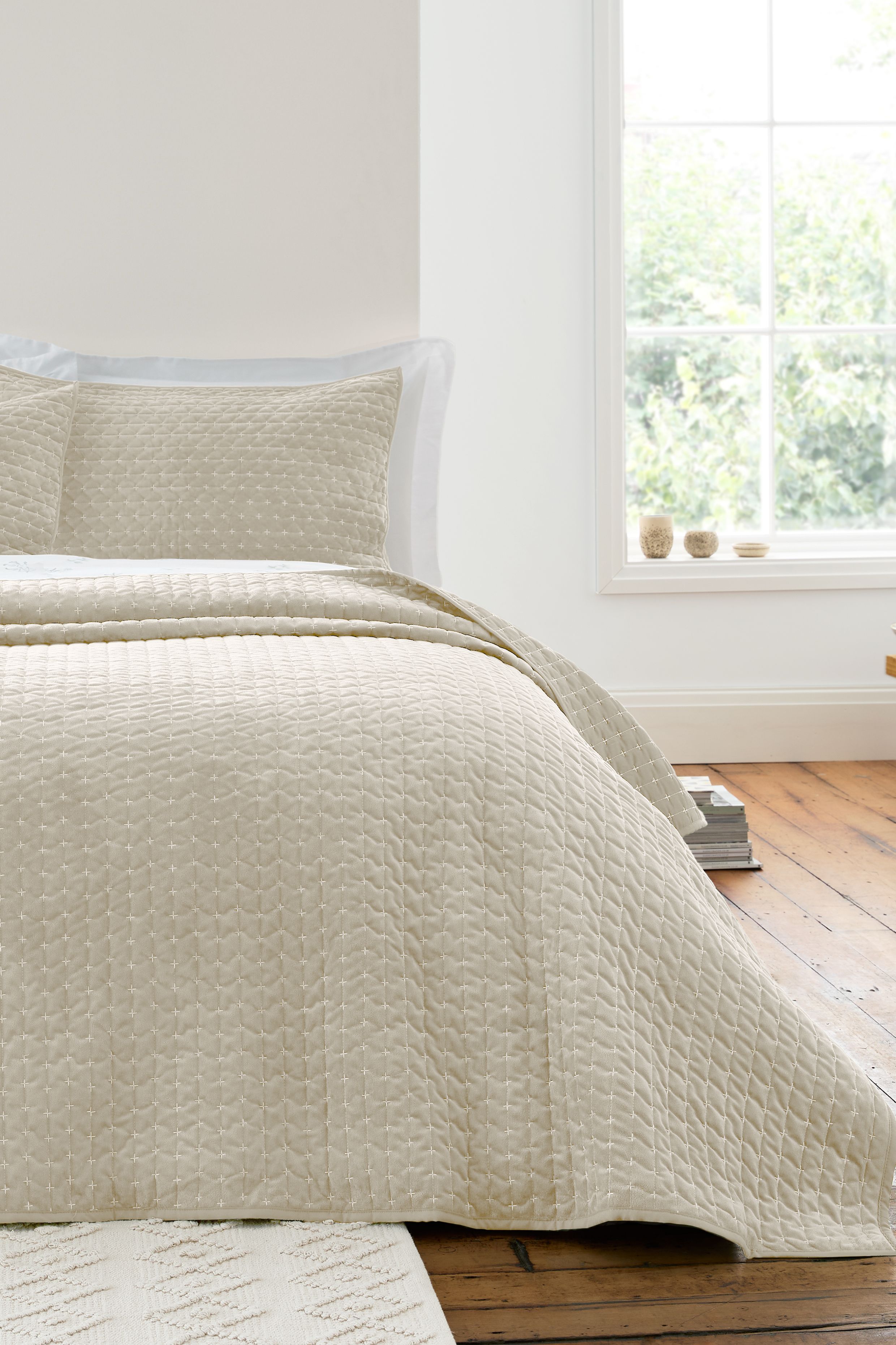Bianca 'Attica Velvet' Embroidered Bedspread in Natural