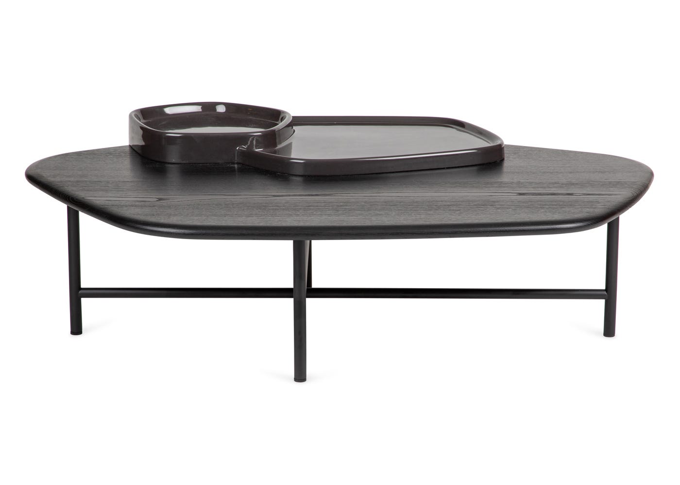 Ligne Roset Lewa Low Coffee Table Black Stained Ash Top Black Cermaic Holder