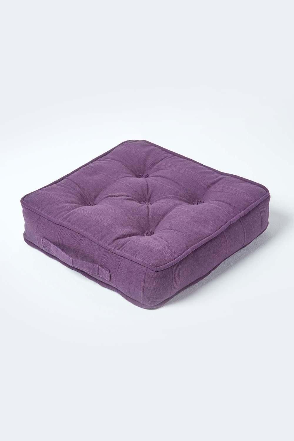 Homescapes Rajput Ribbed Cotton Floor Cushion in Purple