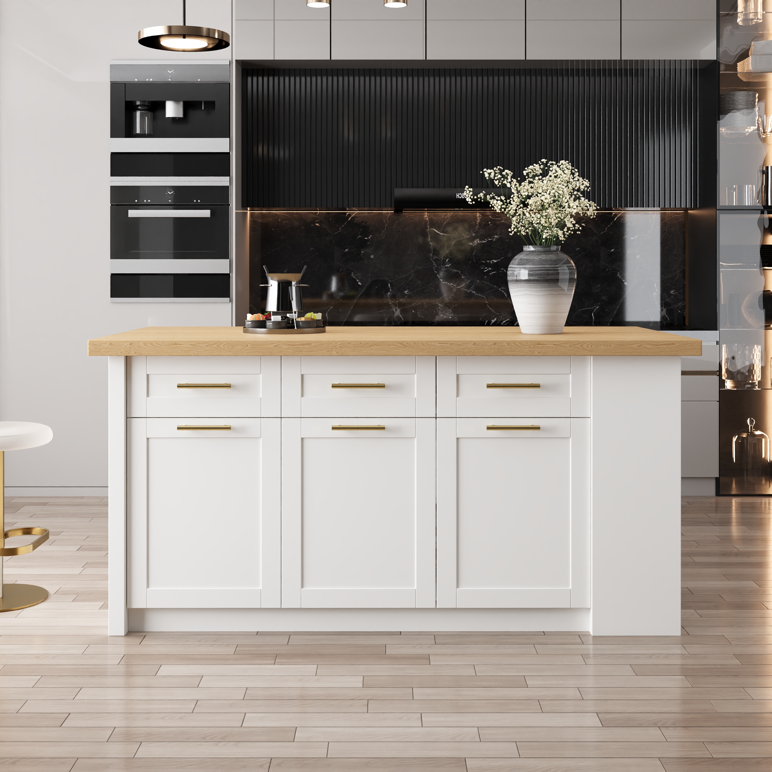 183 cm Large Natural & White Kitchen Island with Storage Modern Kitchen Cabinet