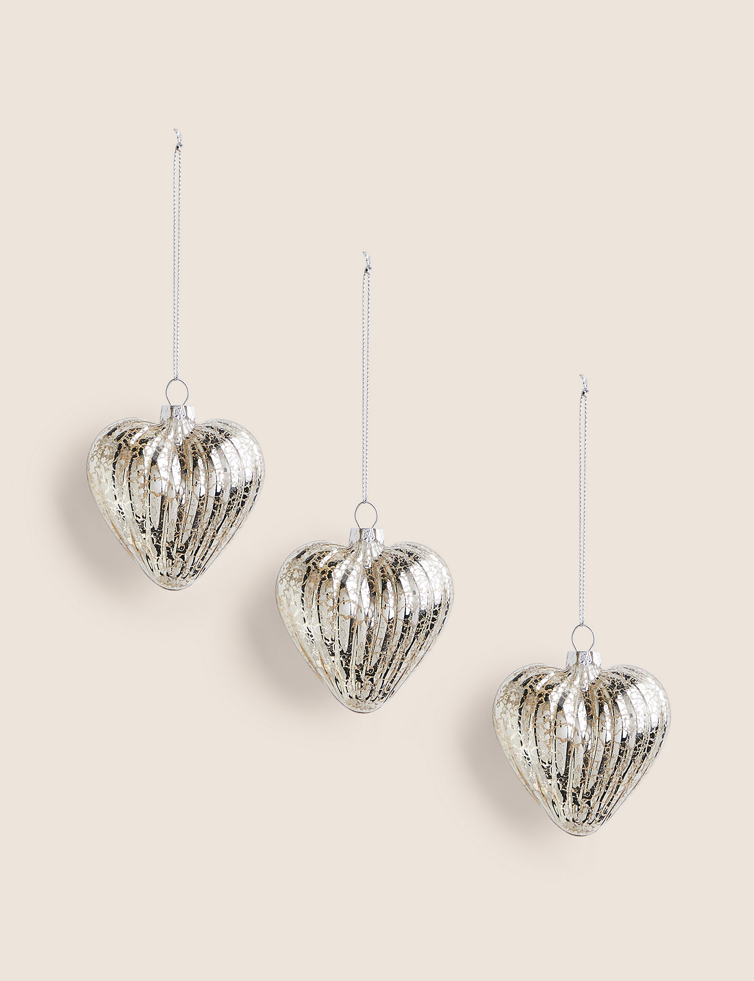 M&S 3 Pack Silver Hanging Heart Decorations