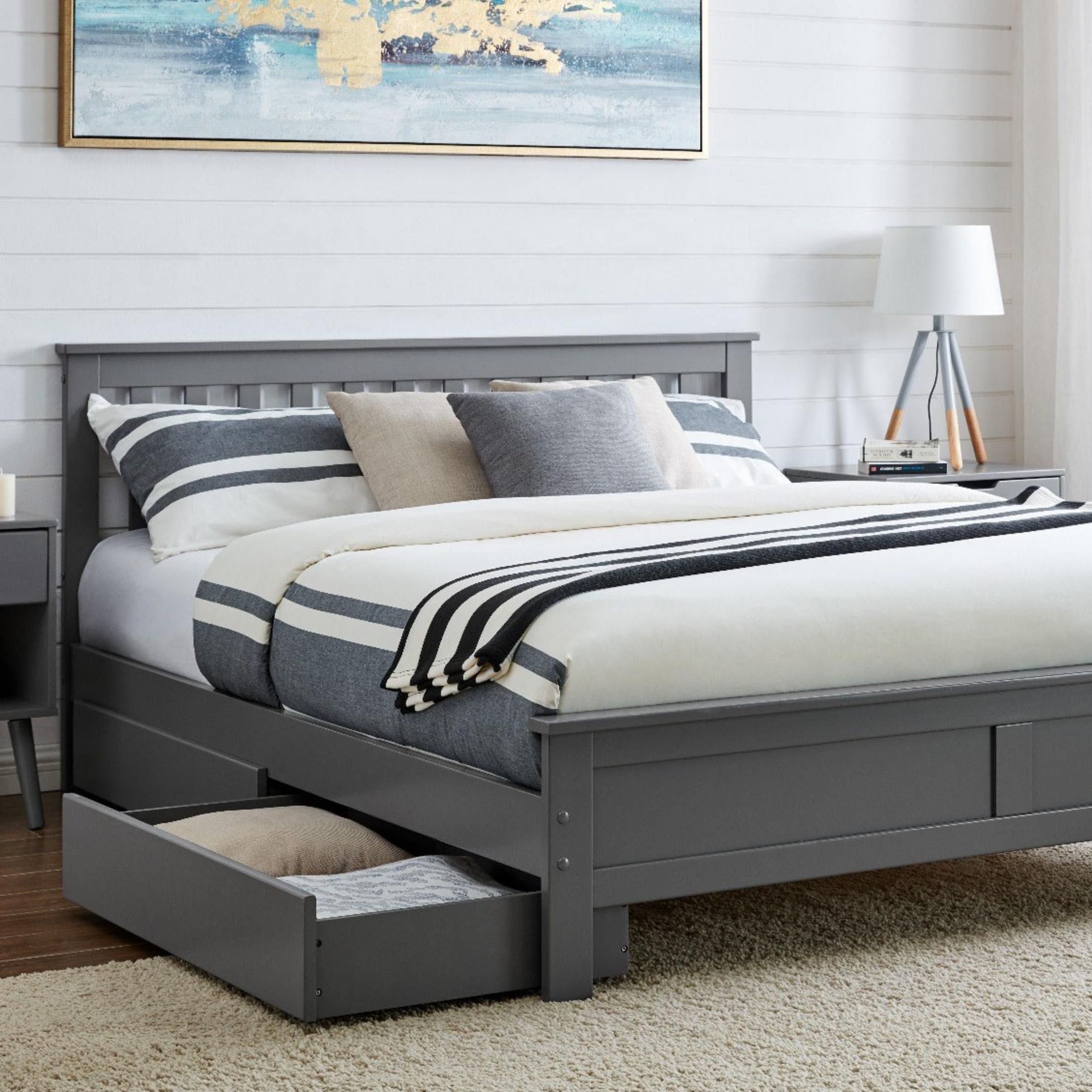 FurnitureboxUK Azure Modern White Solid Pine King Bed + 4 Drawers in Grey