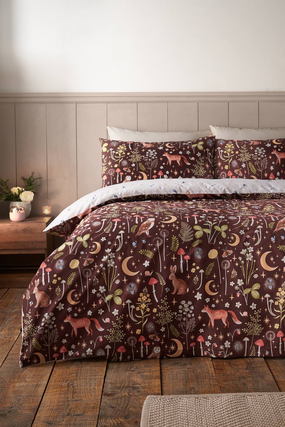 Catherine Lansfield 'Enchanted Twilight Animals' Reversible Duvet Cover Set in Chocolate
