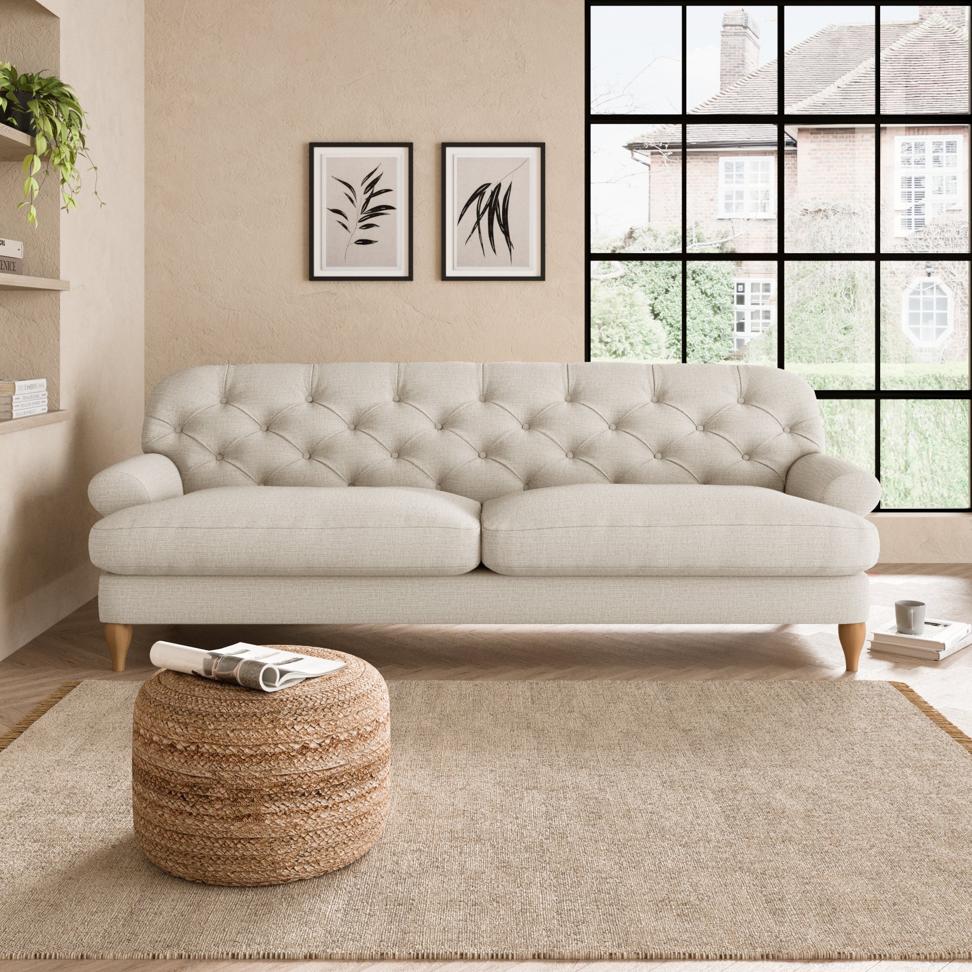 Canterbury Slub Cotton Blend 4 Seater Sofa Slub Cotton Sandstone