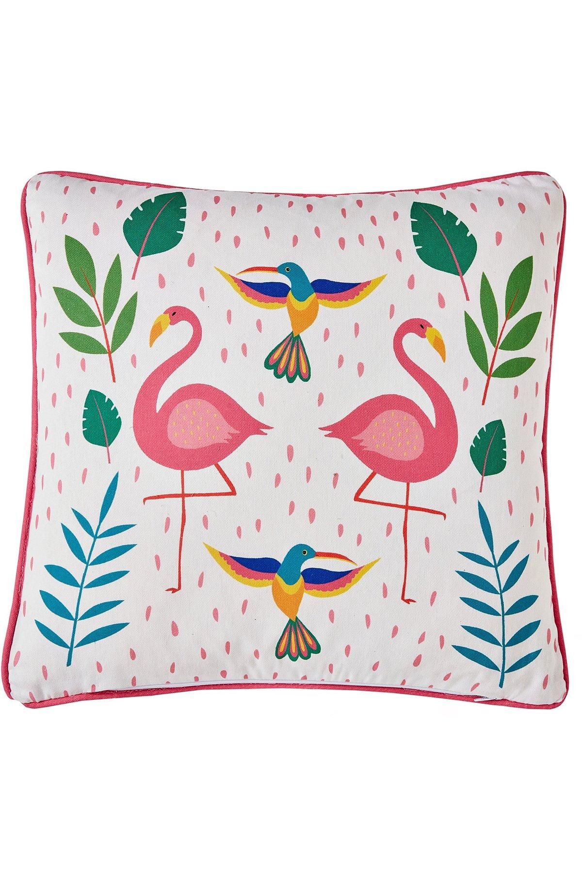 Fusion 'Tropical Flamingo' Outdoor Water & UV Resistant Garden Filled Bench Cushion in Pink 3