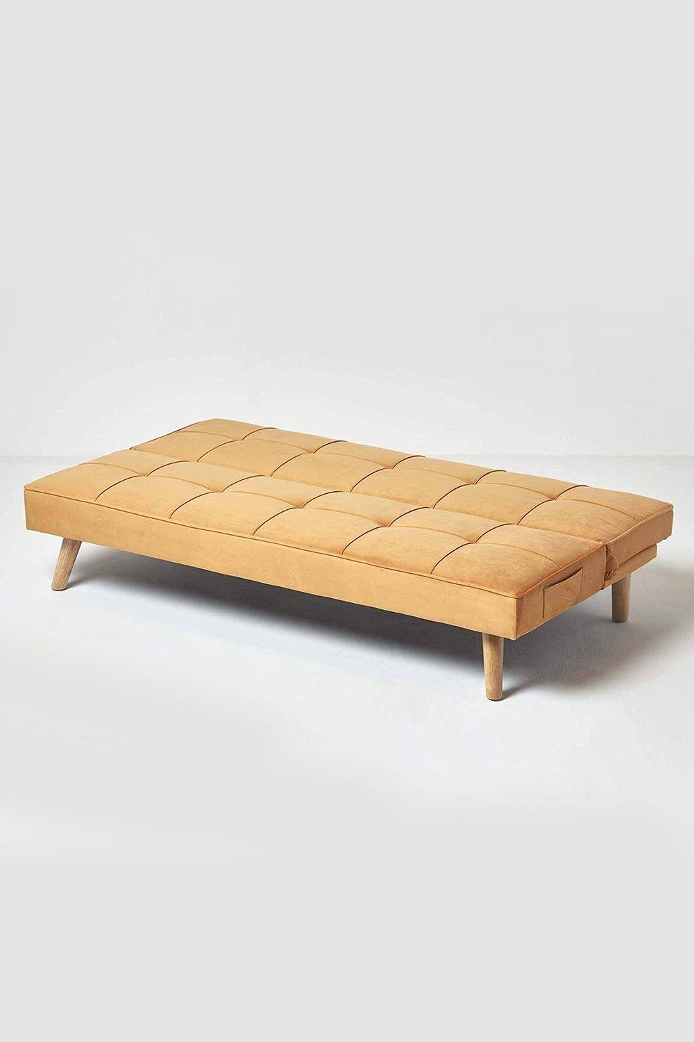 Homescapes Bower Velvet Sofa Bed in Mustard 3