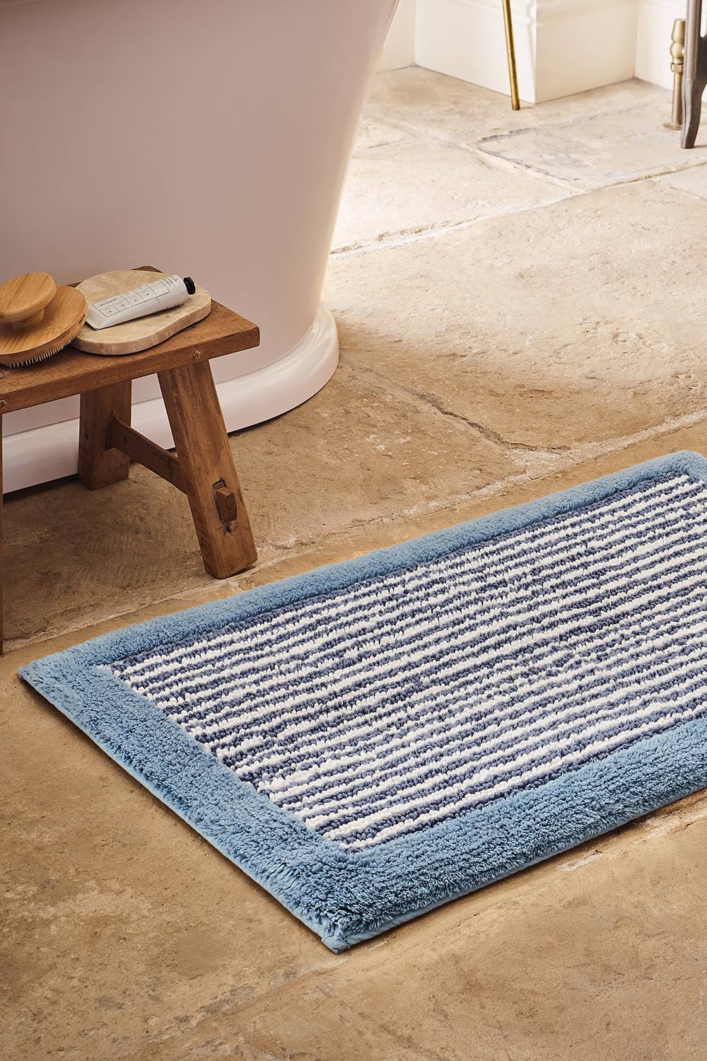 CHRISTY 'Portobello Stripe' Coastal Inspired Bath Rugs in Blue