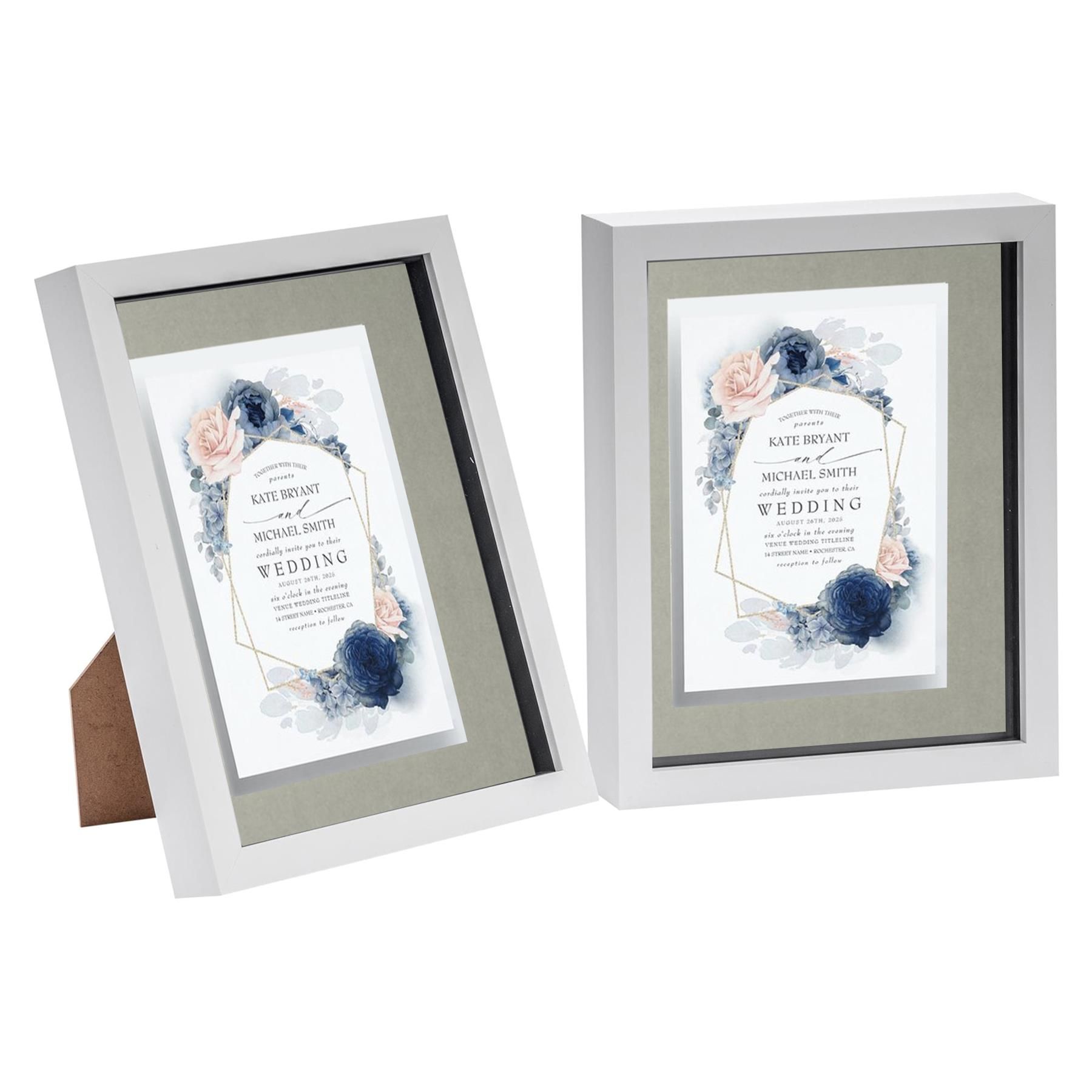 Nicola Spring 3D Box Photo Frames - 8 x 10" with 5 x 7" Mount - White Mount - Pack of 2