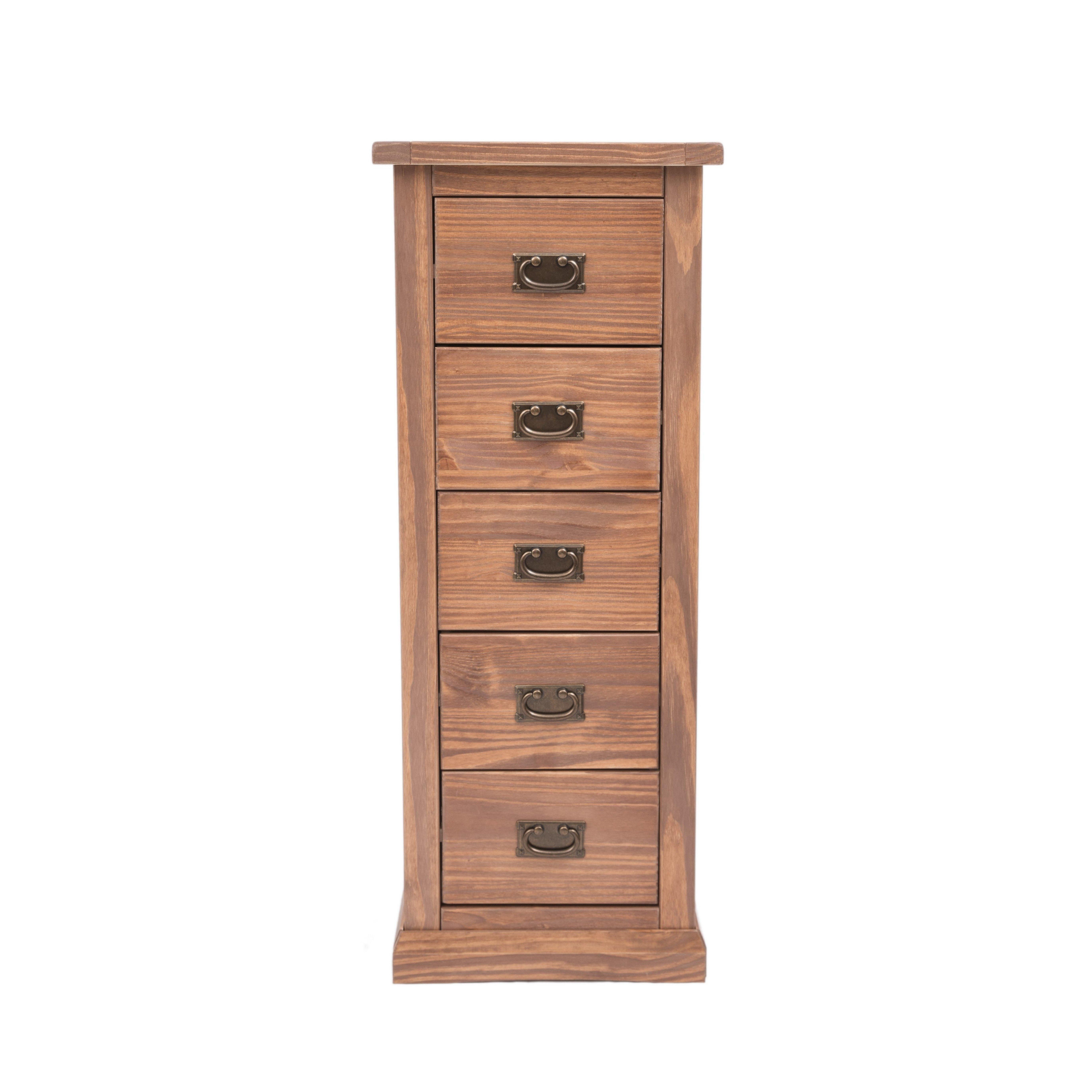 Cabinet Bits Tirolo 5 Drawer Narrow Chest of Drawers Bras Drop Handle in Brown