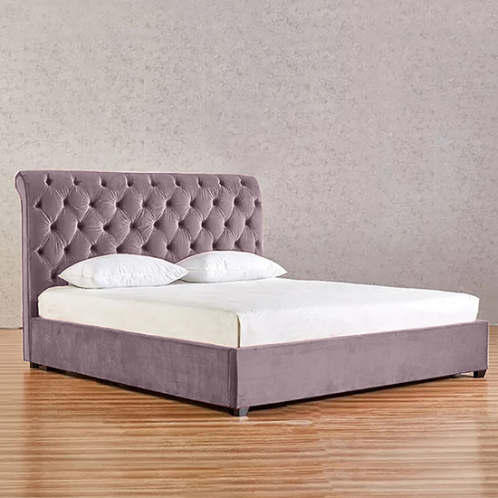 Kalispell Plush Velvet Single Bed In Pink