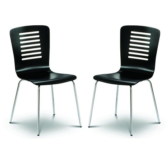 Brent Dining Chair In Black Lacquered With Chrome Legs In Pair