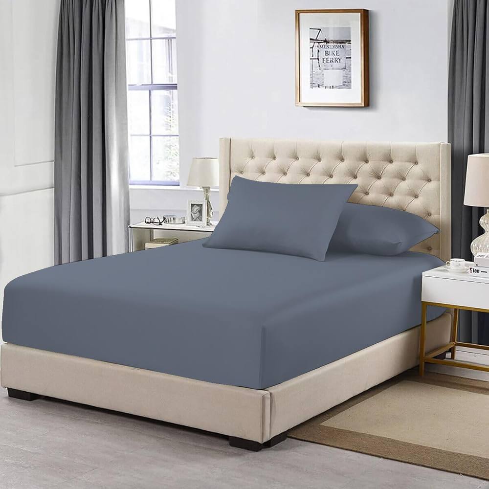 Homes-Linen 100% Egyptian Cotton 200TC Fitted Sheet 30cm Deep Pocket in Grey