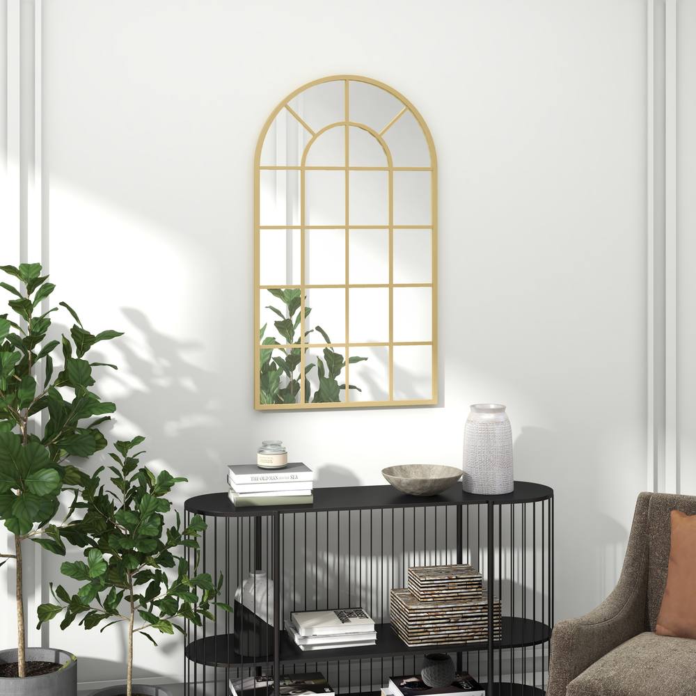 HOMCOM Modern Arch Window Wall Mirror for Living Room Bedroom, Gold Tone
