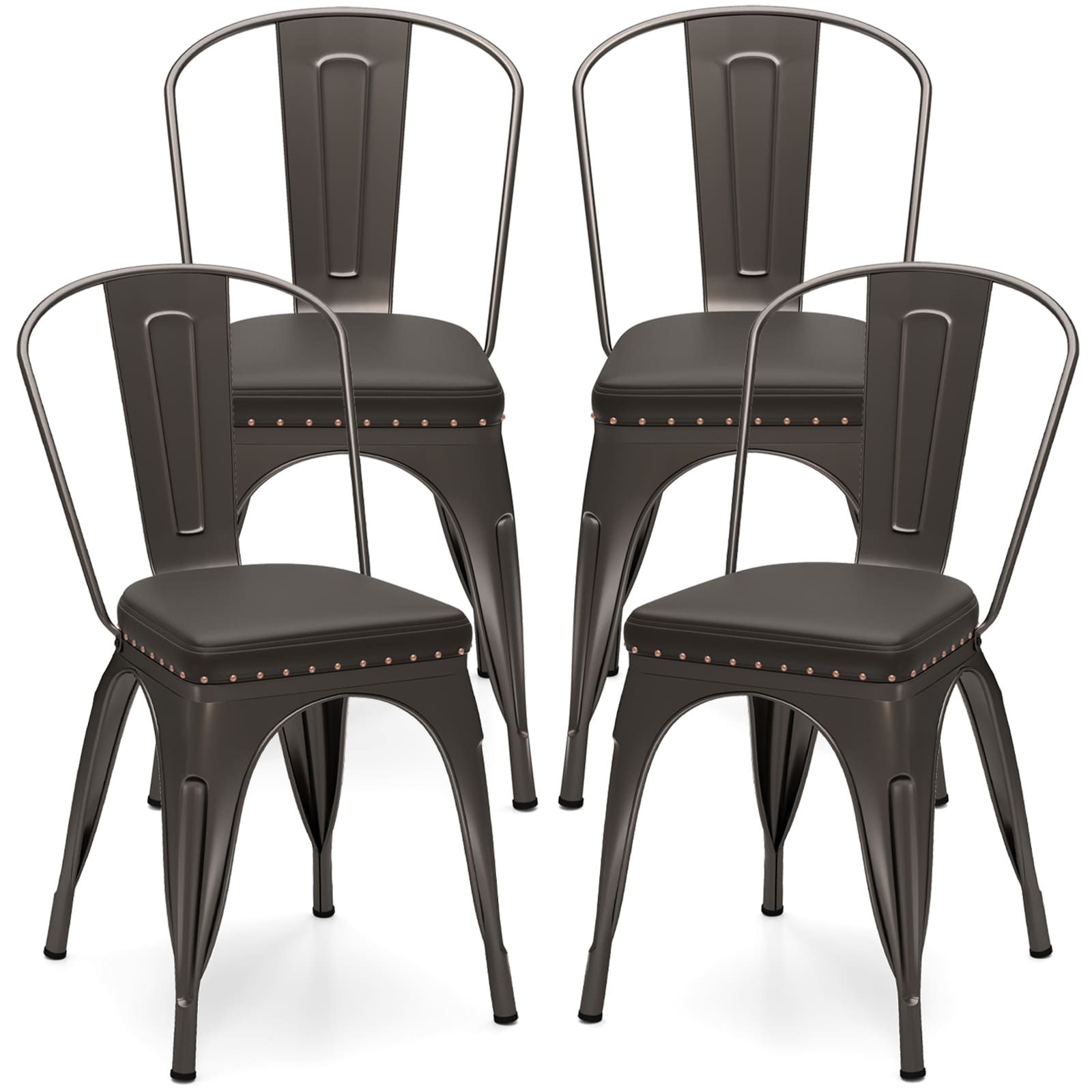 Costway Metal Dining Chair Set of 4 Indoor Stackable Kitchen Chairs in Dark Grey