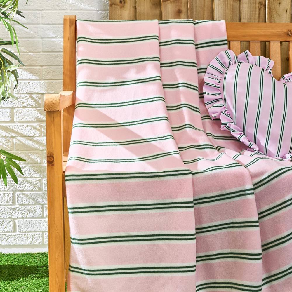 OHS Thin Stripes Polar Fleece Throw Blanket Lightweight Bedspread in Pink