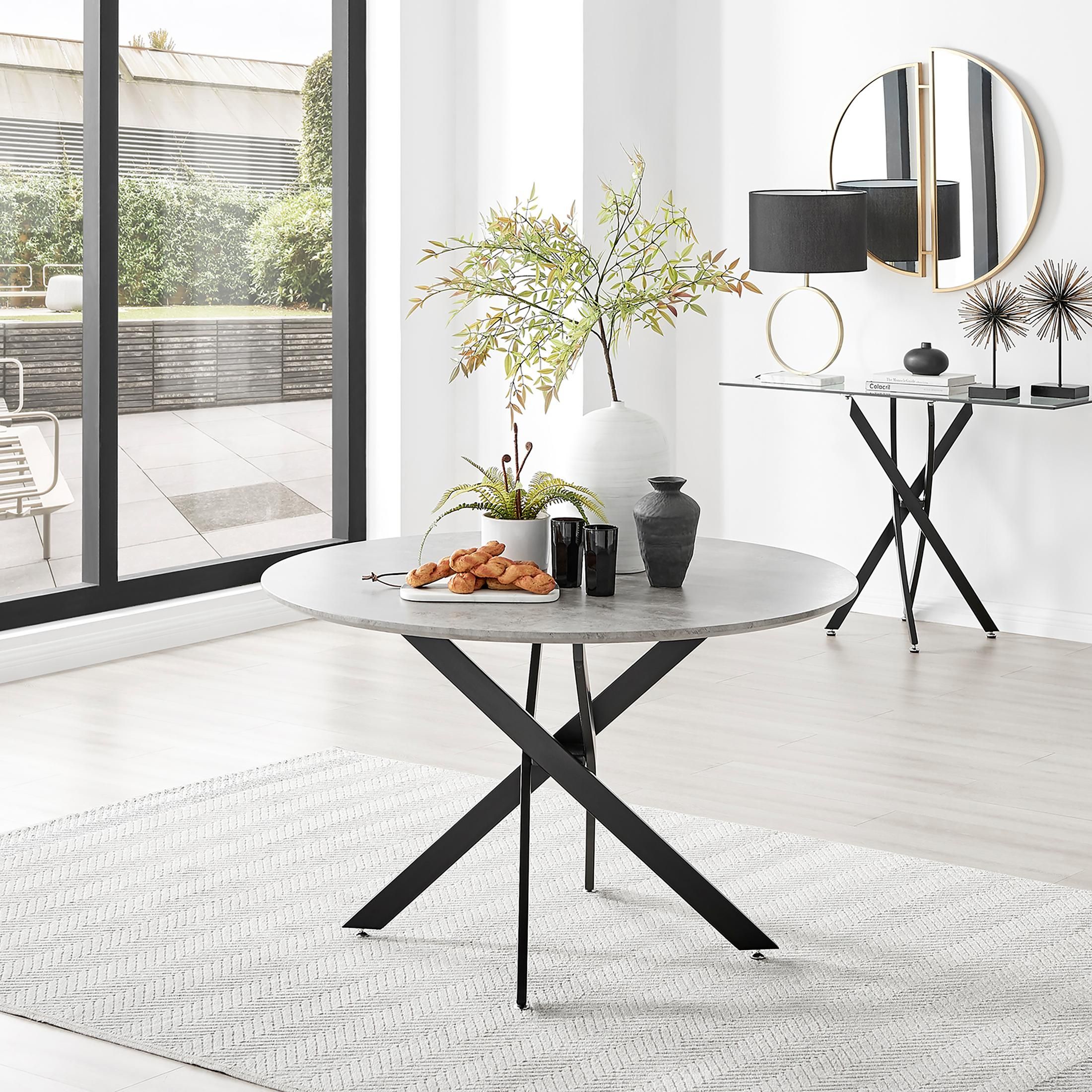 FurnitureboxUK Novara 120cm Round 6-Seater Dining Table With Black Metal Legs in Grey