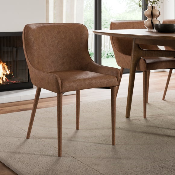 Montreal Set of 2 Fully Upholstered Dining Chairs, Faux Leather