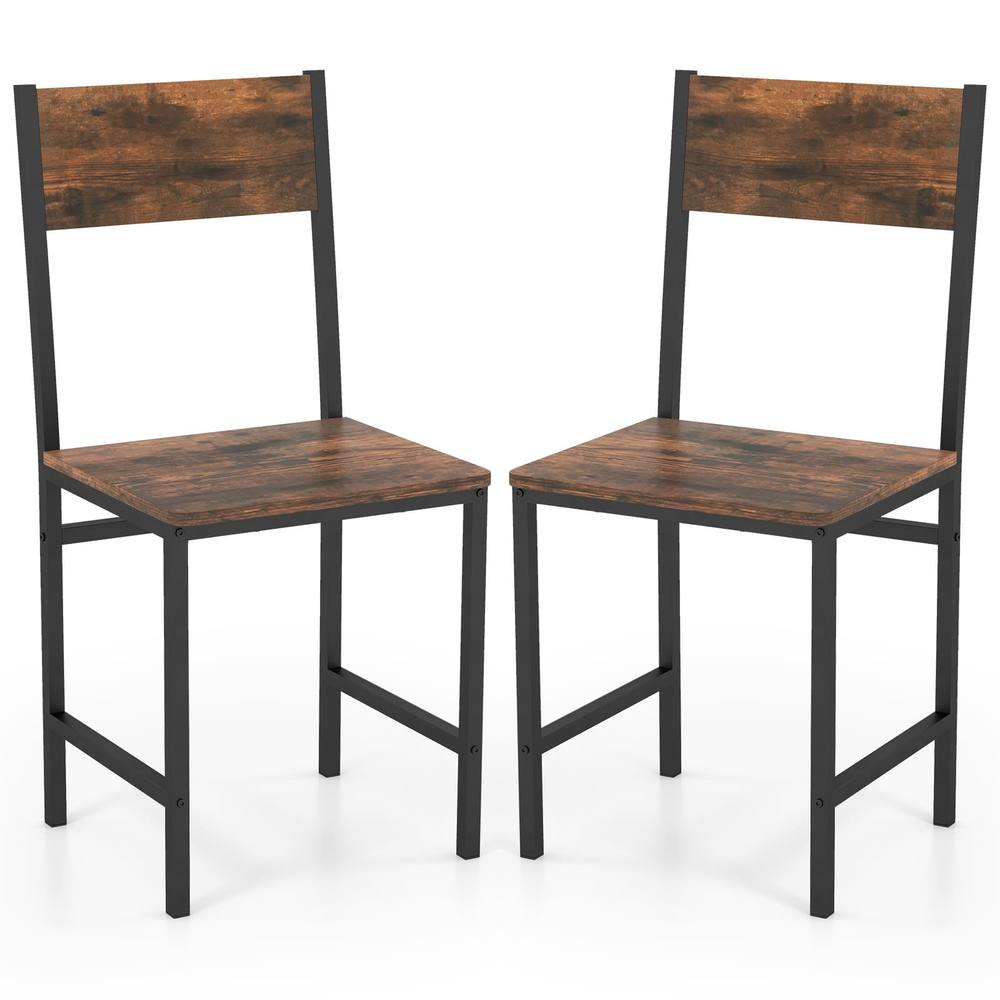 Costway Set of 2 Dining Chairs Armless Dinner Chairs w/ Metal Legs in Brown