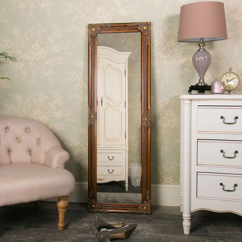 Melody Maison Tall Gold Wall Mirror 47cm X 142cm in Metallic Gold