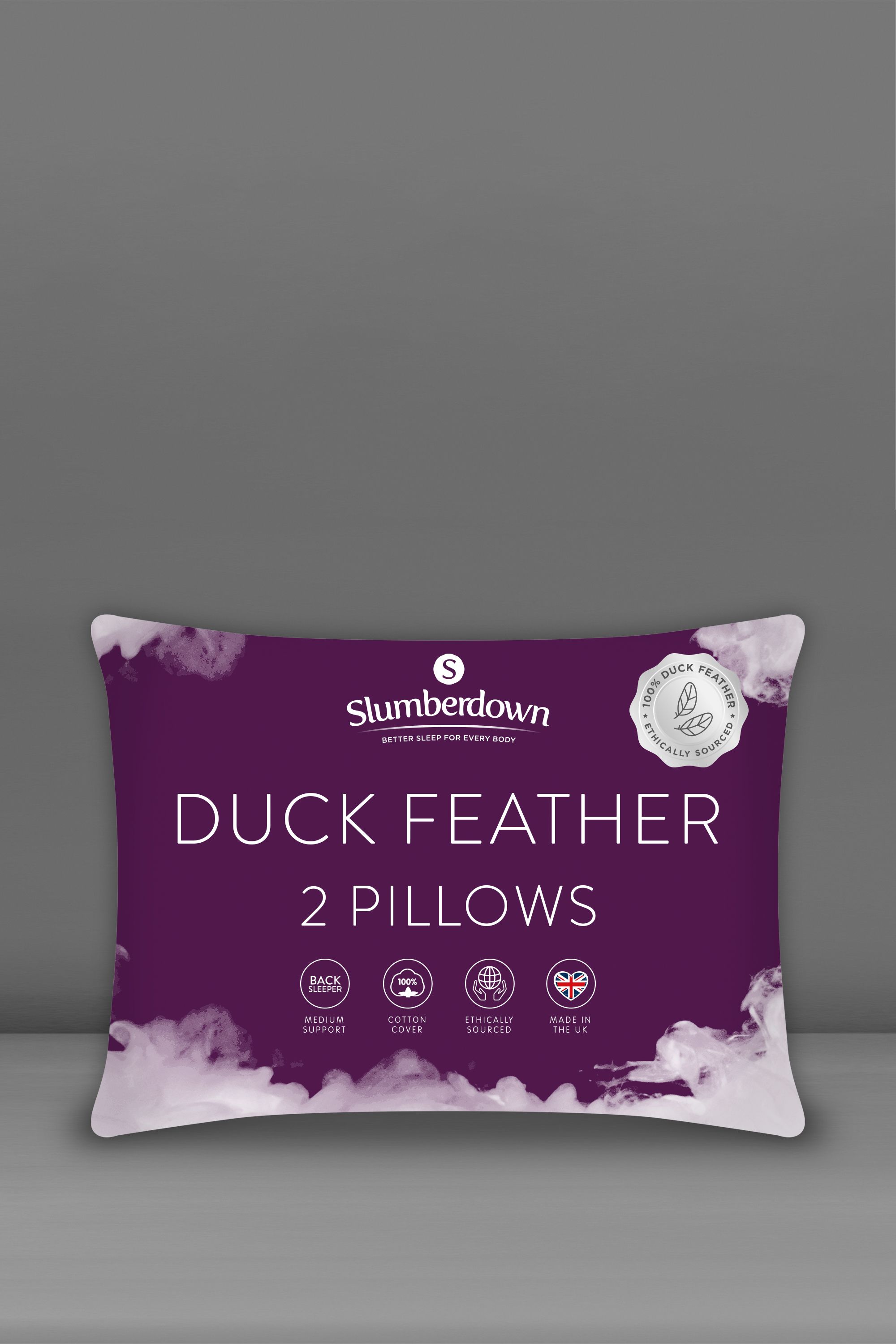 Slumberdown 2 Pack Duck Feather Medium Support Pillows in White