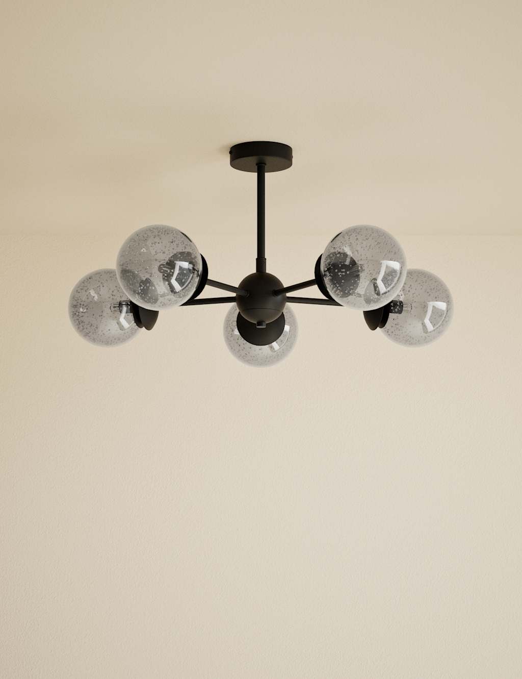 M&S Sputnik Bubble Glass 5 Arm Flush Ceiling Light Black