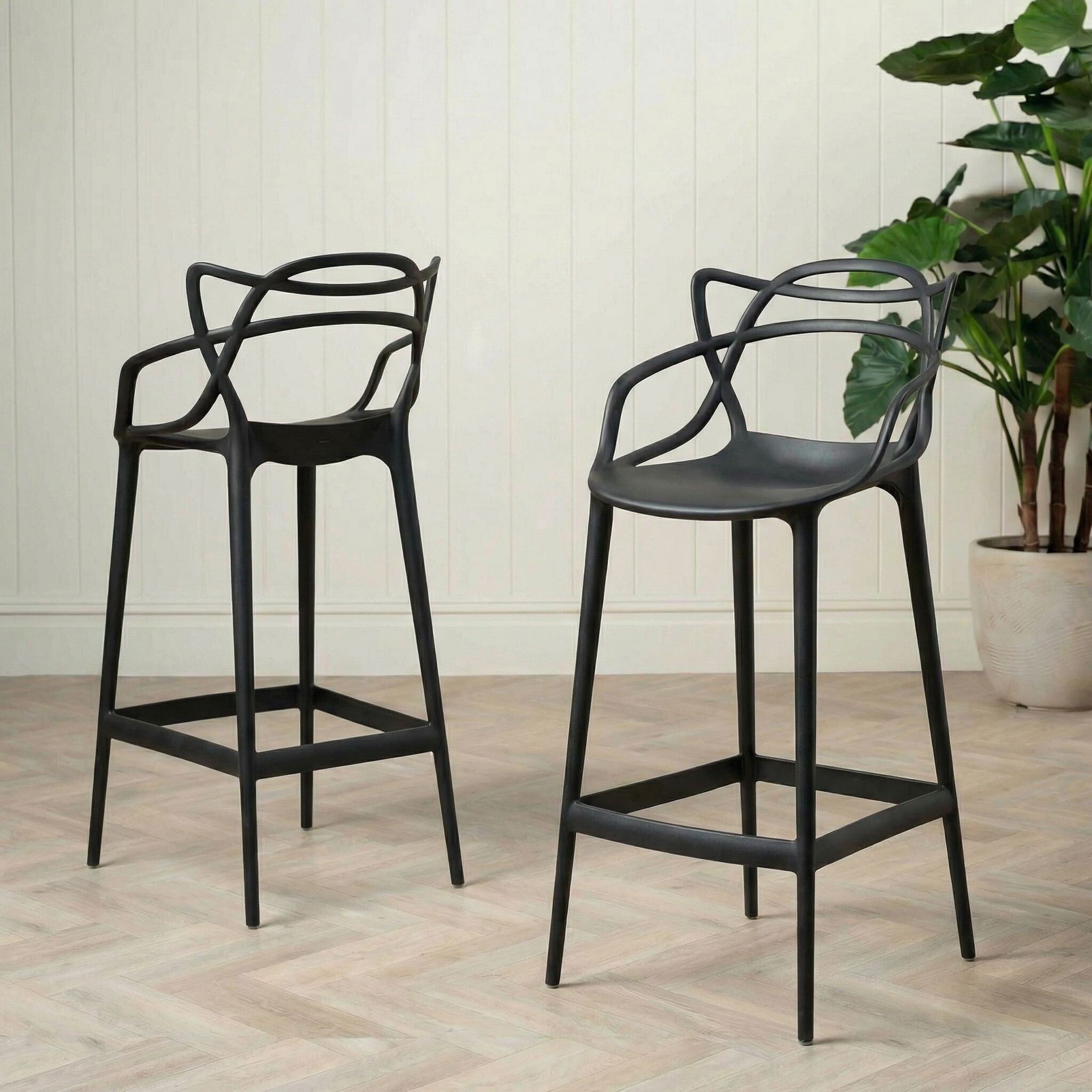 Kartell Masters High Dining Stool Height 75cm, Black Plastic | Barker & Stonehouse