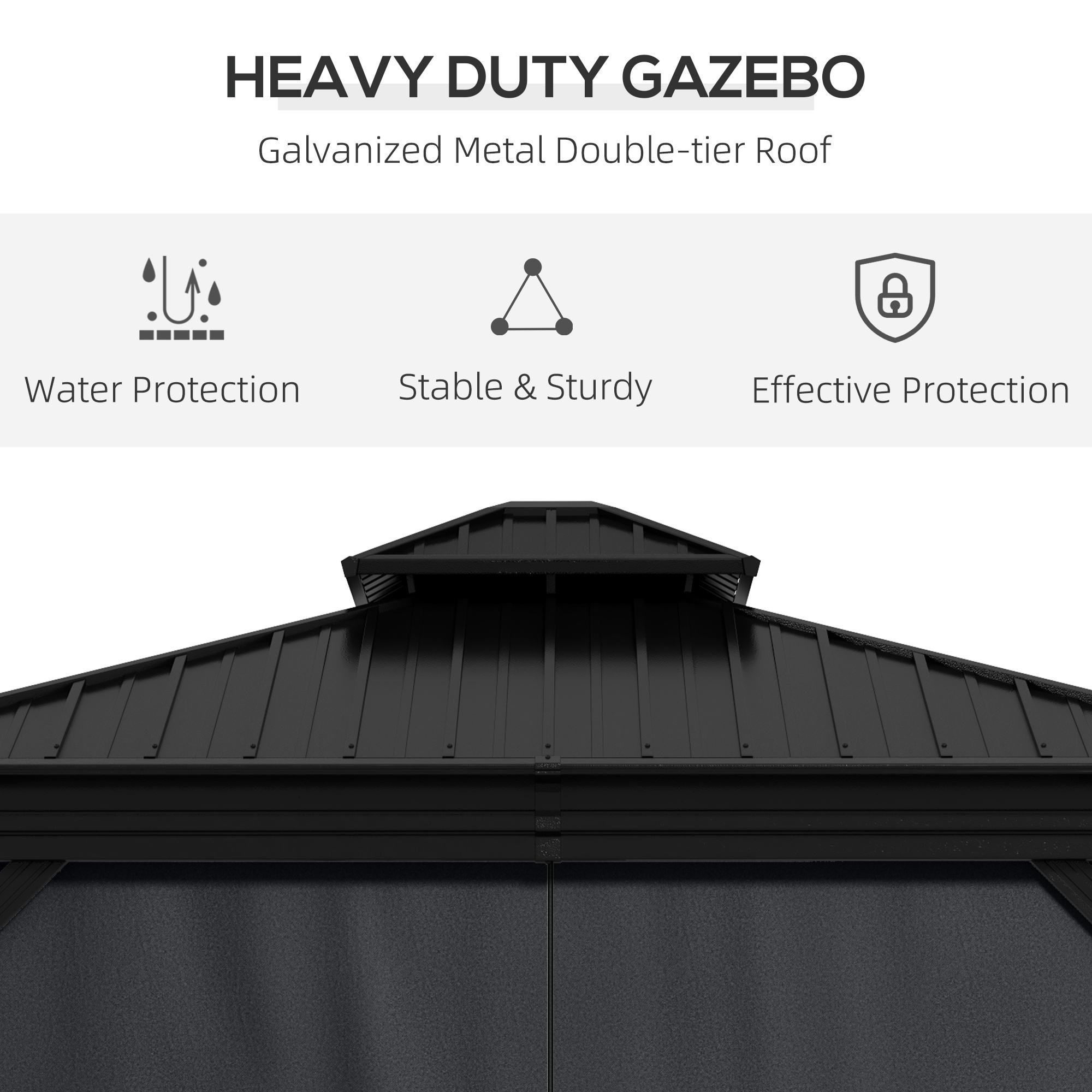 OUTSUNNY 3 x 3.7m Aluminium Outdoor Hardtop Gazebo Canopy 2-Tier Roof in Dark Grey 4