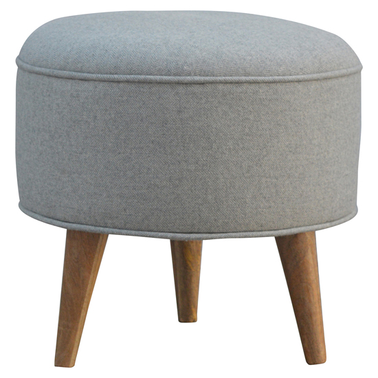 Aqua Fabric Nordic Style Footstool In Grey And Oak Ish