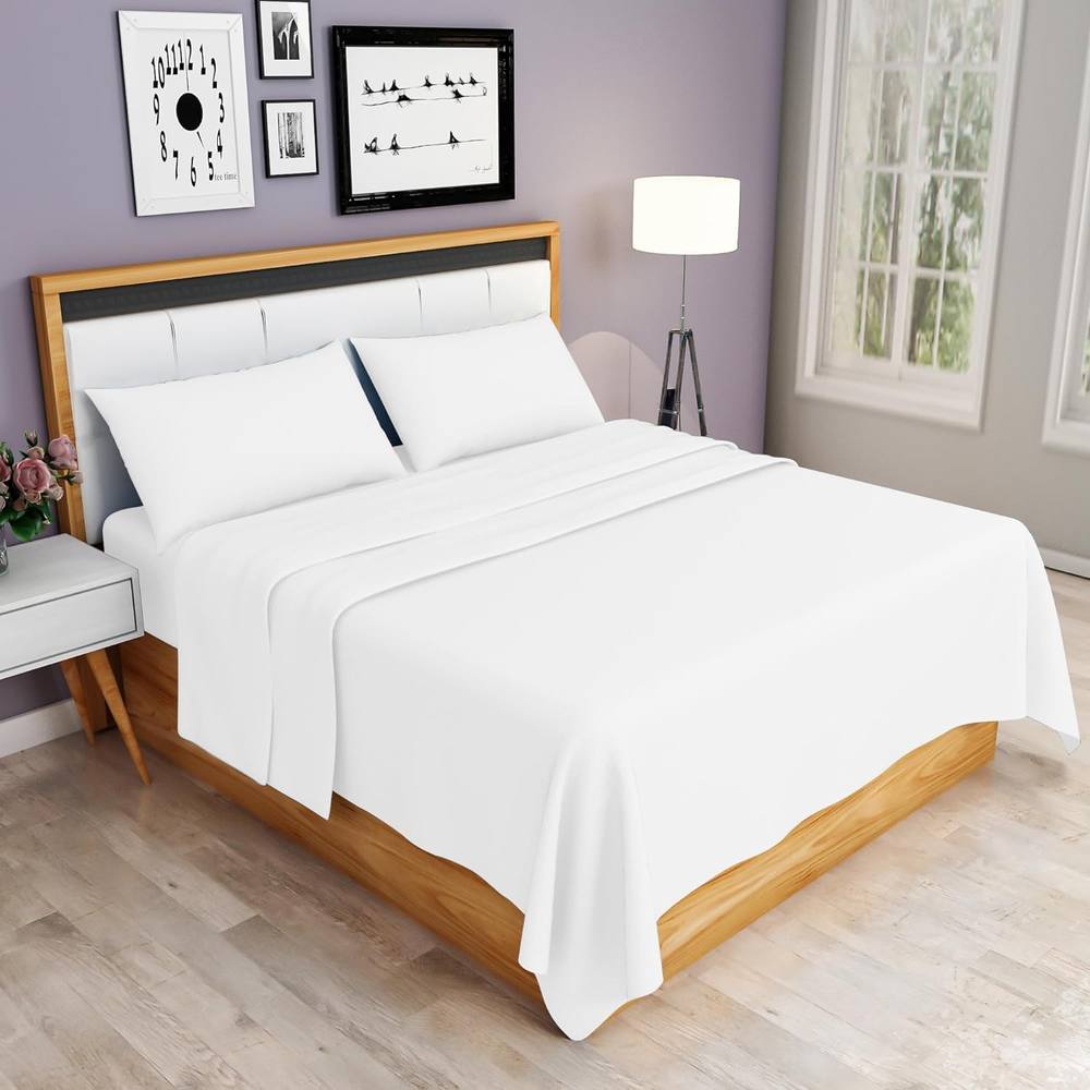 Homes-Linen 100% Egyptian Cotton Thread Count 200 Hotel Quality Flat Sheet in White