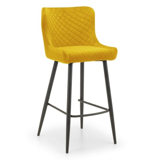 Luxe Velvet Upholstered Bar Stool In Mustard With Black Legs
