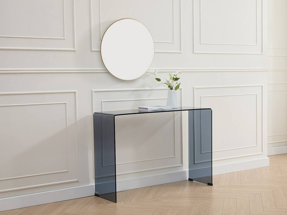 Vente-unique Curved Smoked Tempered Glass Console Table - Black - ALONZO in Clear