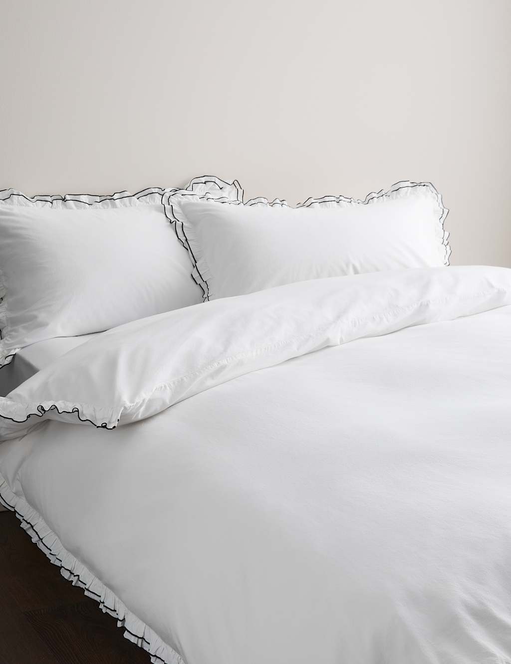 M&S Pure Cotton Contrast Double Ruffle Bedding Set Black Mix