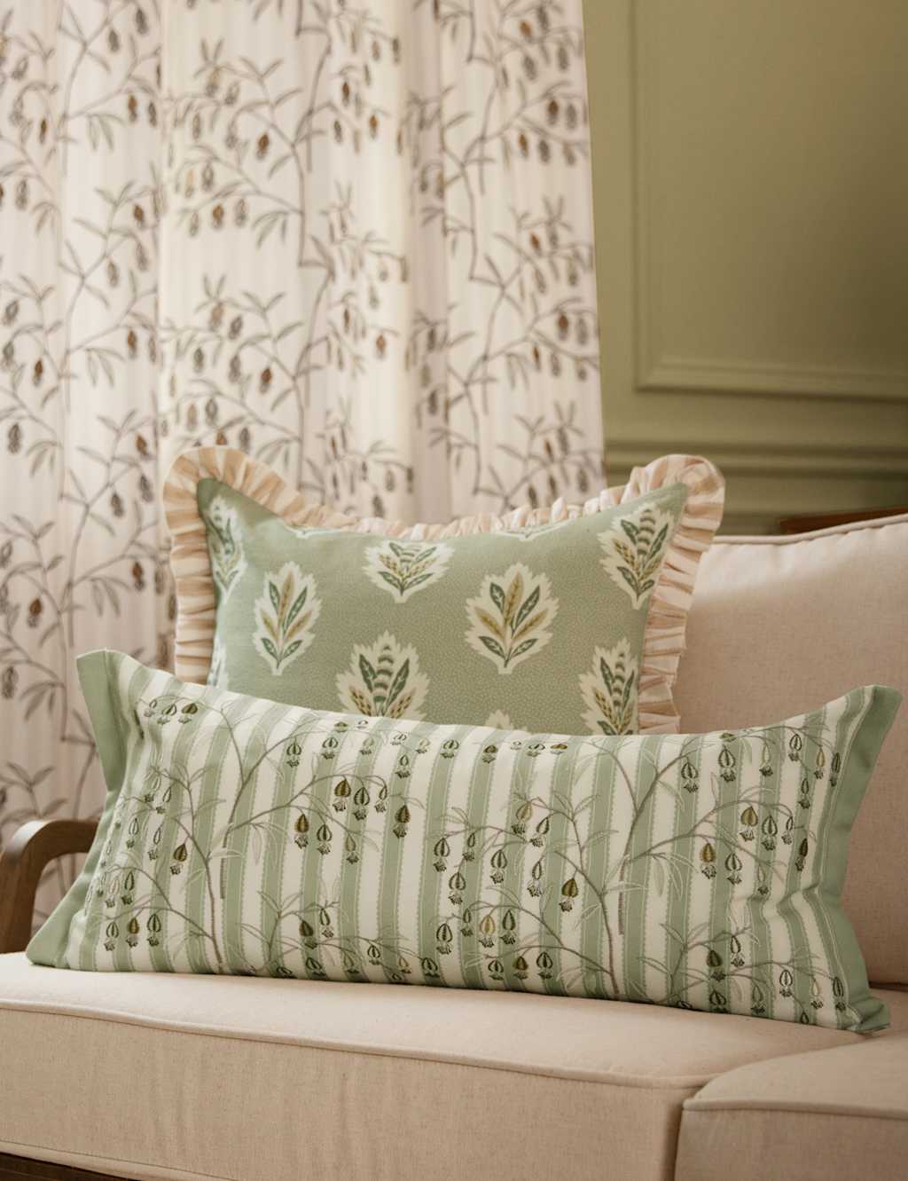 Sanderson Embroidered Chinese Lanterns Cushion Green Mix