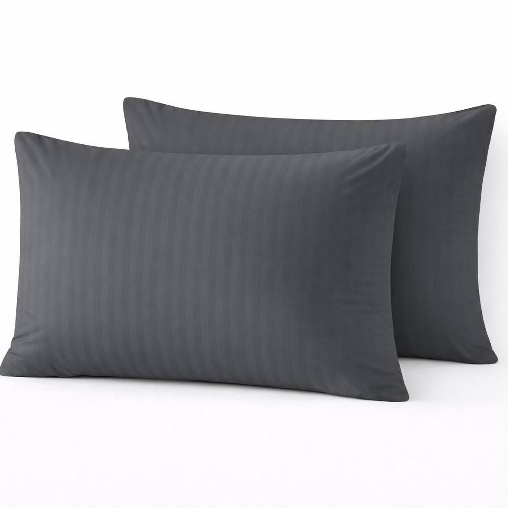 Homes-Linen Super Soft Microfiber Embossed Stripe Pillowcases Pair in Charcoal