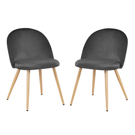 Swart Velvet Dining Chairs In Grey With Oak Legs In A Pair