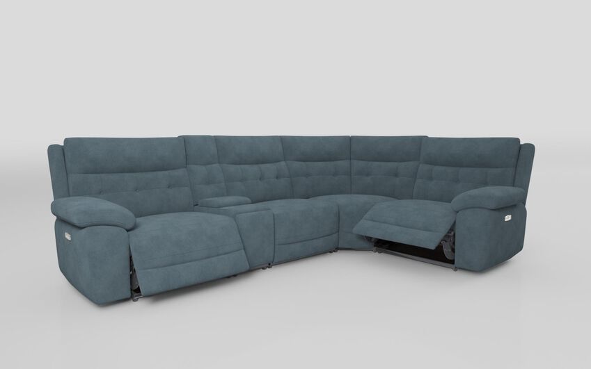Blue Fabric Belford 3 Corner 1 Power Sofa with Console & Headtilt